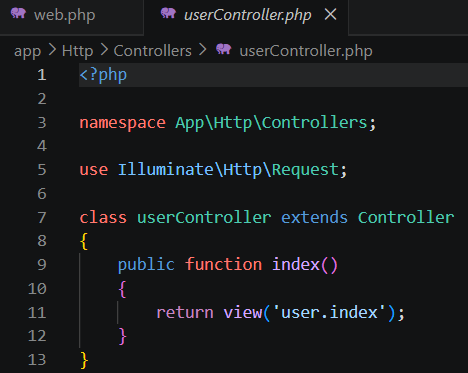 Pembuatan UserController dan function index